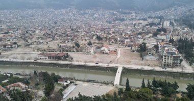 Aerial view of Antakya city center of Hatay province shows the devastating effect of the earthquake a year on from the earthquake, southeastern Türkiye, Feb. 6, 2023. (Reuters Photo)