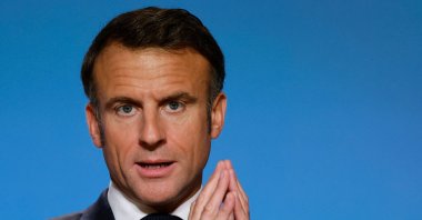 France's President Emmanuel Macron addresses media during a press conference on the second and last day of a European Union summit, at the EU headquarters in Brussels, on Oct. 27, 2023. (AFP File Photo)