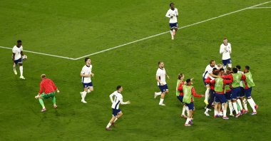  England&#039;s Ollie Watkins celebrates scoring their second goal with teammates, July 10, 2024. (Reuters Photo)