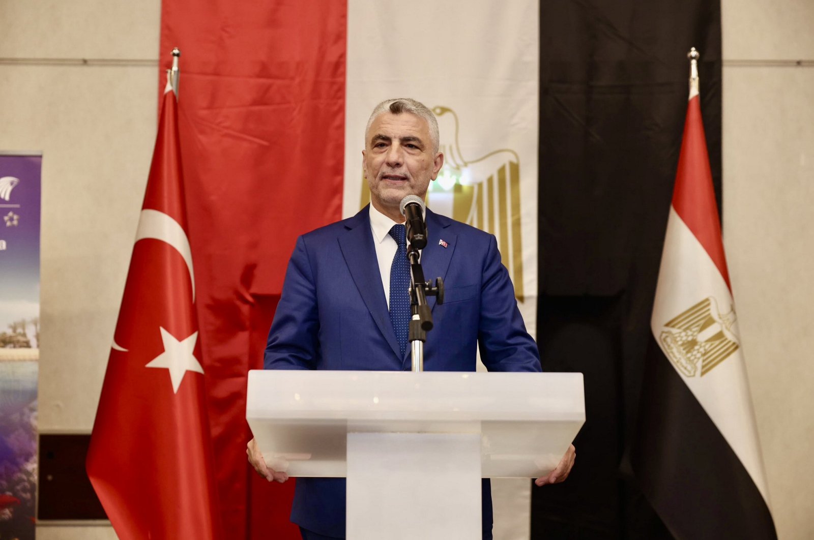 Trade Minister Ömer Bolat delivers a speech during the National Day of Egypt reception, Ankara, Türkiye, July 9, 2024. (AA Photo)
