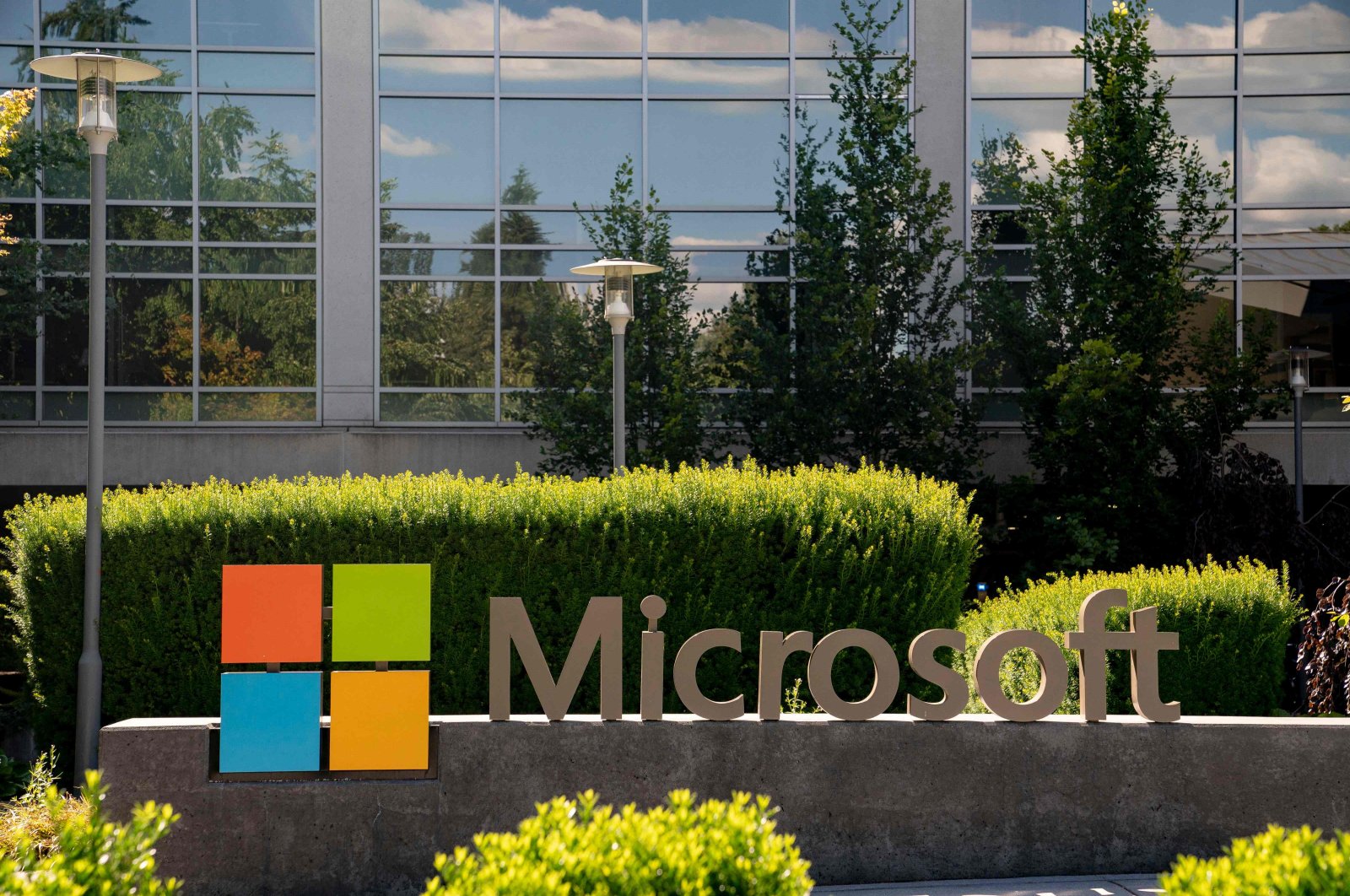 A sign is seen at the Microsoft headquarters, Redmond, Washington, U.S., July 3, 2024. (AFP Photo)