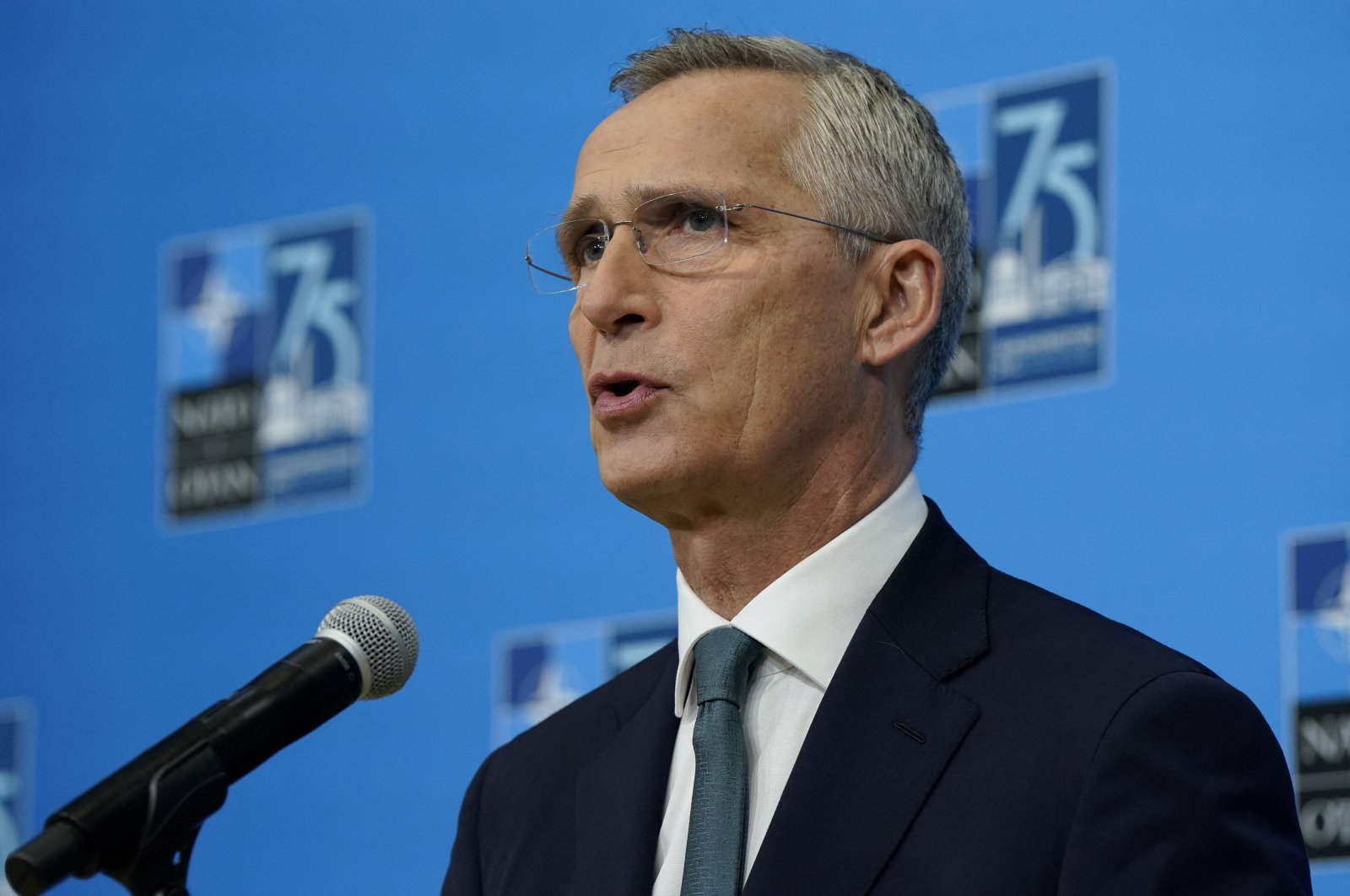 NATO Secretary General Jens Stoltenberg delivers remarks at NATO&#039;s 75th anniversary summit in Washington, U.S., July 10, 2024. (Reuters Photo)