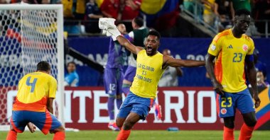Colombia players celebrate their team's win of the Conmebol 2024 Copa America tournament semifinal football match between Uruguay and Colombia at Bank of America Stadium, Charlotte, North Caroline, July 10, 2024. (AFP Photo)