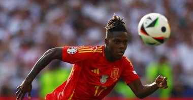 Spain&#039;s Nico Williams in action during the Euro 2024 quarterfinal match Germany at the Stuttgart Arena, Stuttgart, Germany, July 5, 2024. (Reuters Photo)