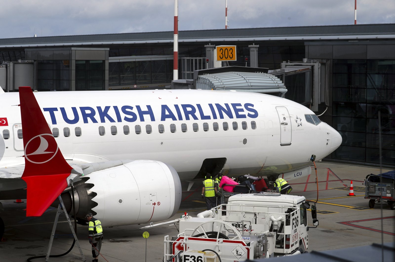 A Turkish Airlines Boeing 737 Max8 is seen at Riga Airport, Riga, Latvia, July 3, 2024. (EPA Photo)