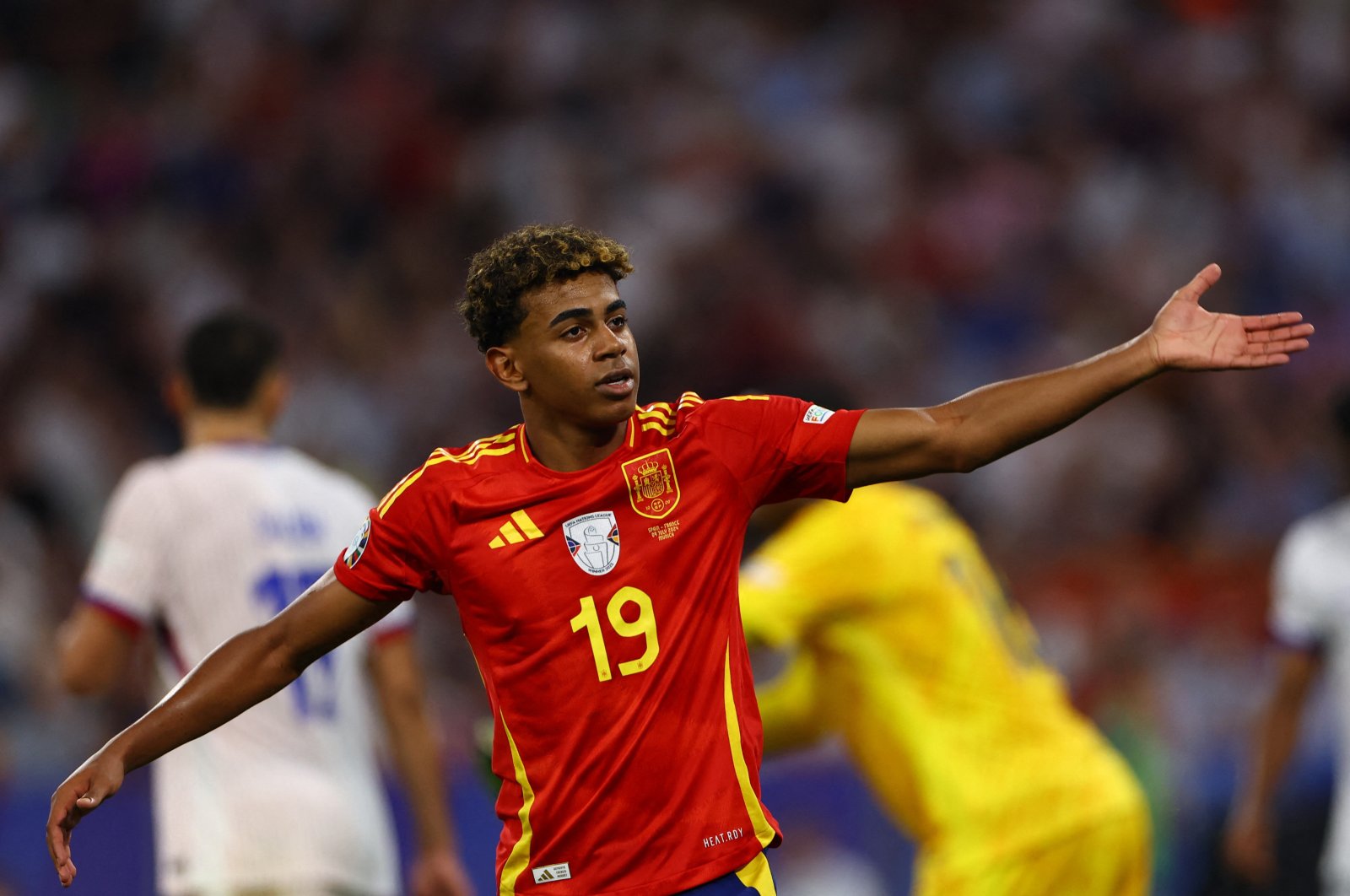 Spain&#039;s Lamine Yamal reacts during the Euro 2024 semifinal match against France at the Munich Football Arena, Munich, Germany,  July 9, 2024. (Reuters Photo)  