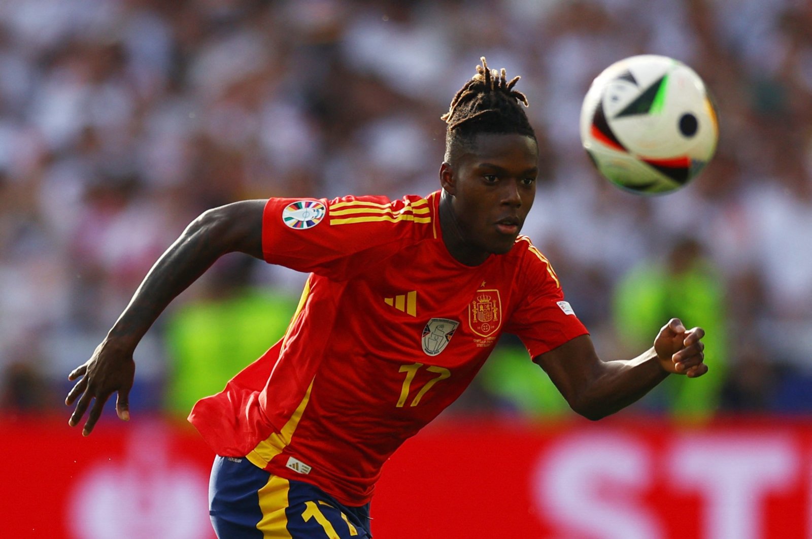 Spain&#039;s Nico Williams in action during the Euro 2024 quarterfinal match Germany at the Stuttgart Arena, Stuttgart, Germany, July 5, 2024. (Reuters Photo)