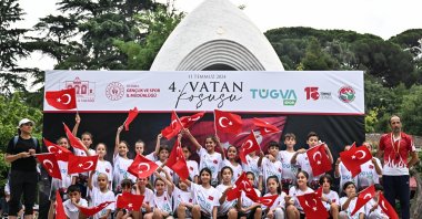 Participants in the fourth edition of the "Homeland Run" pose for a photo during the event, Istanbul, Türkiye, July 11, 2024. (AA Photo)
