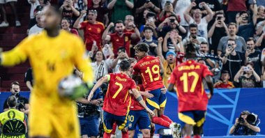 Spain players celebrate a goal during the UEFA Euro 2024 semifinal match against France at Munich Football Arena, Munich, Germany, July 9, 2024. (Getty Images Photo)