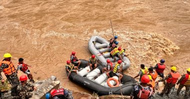 Rescue mission ongoing to rescue missing people whose buses were swept away by a landslide, Chitwan, Nepal, July 12, 2024. (AA Photo)