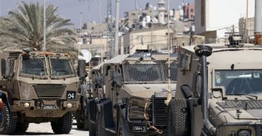 Israeli armored vehicles during an Israeli military operation in Nur Shams camp, near the West Bank city of Tulkarem, Palestine, July 9, 2024. (EPA Photo)