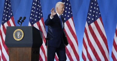President Joe Biden walks from the podium after a news conference, on the final day of the NATO summit in Washington, U.S., July 11, 2024. (AP Photo)