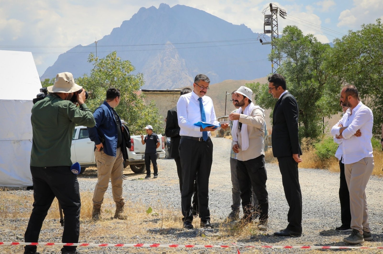 Governor Ali Çelik inspects the archaeological excavations at Mir Castle in Dağgöl, Hakkari, southeastern Türkiye, July 11, 2024. (IHA Photo)