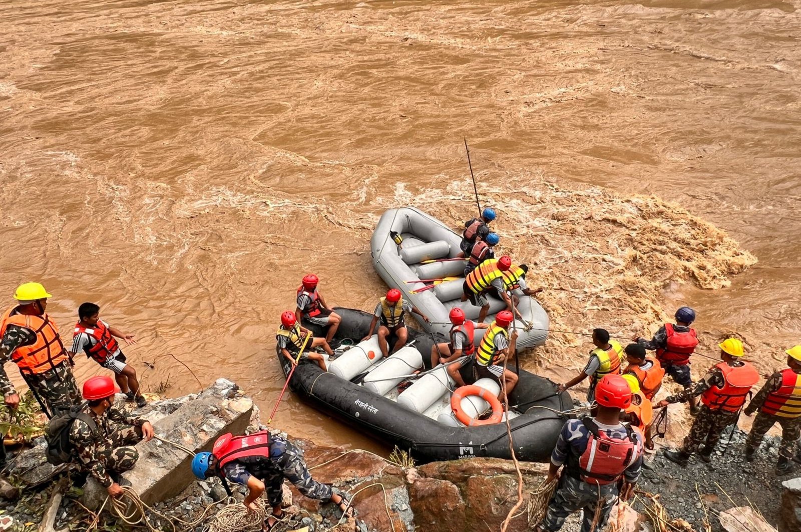 Rescue mission ongoing to rescue missing people whose buses were swept away by a landslide, Chitwan, Nepal, July 12, 2024. (AA Photo)