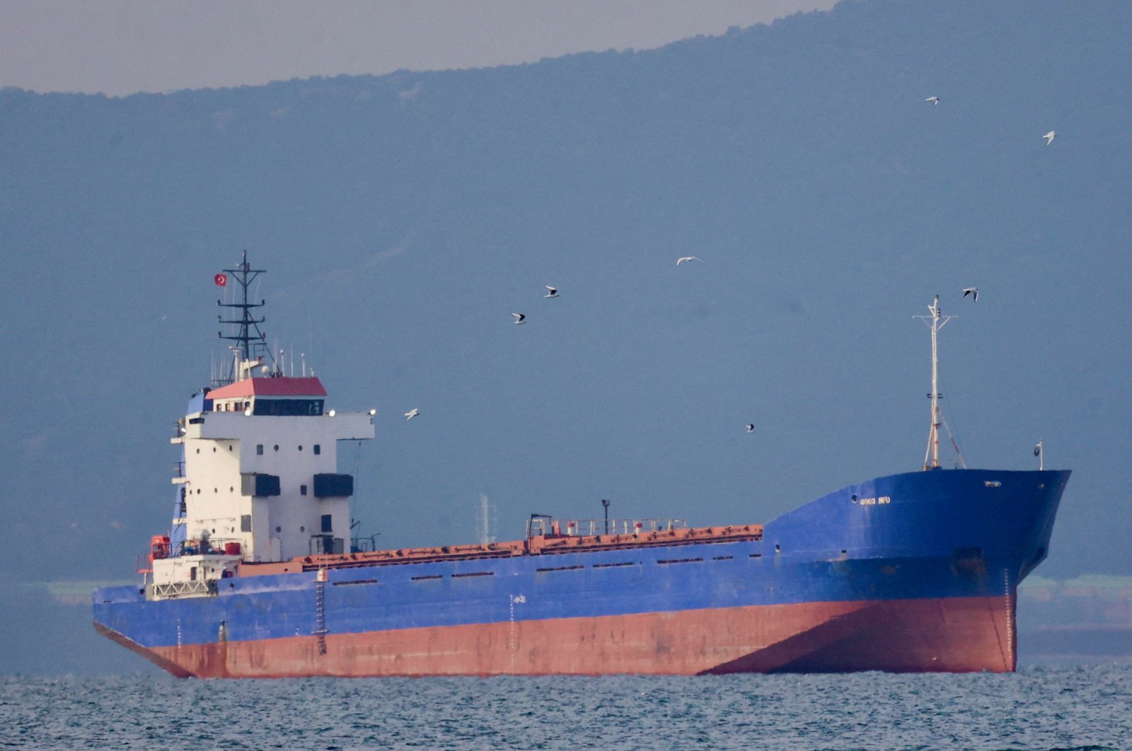 The Cameroon-flagged small bulker USKO MFU anchors off the coast of Tuzla, Istanbul, Türkiye, Nov. 30, 2023. (Reuters Photo)
