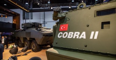 Cobra II armored vehicles are seen at the Otokar booth at IDEX held in Abu Dhabi, United Arab Emirates (UAE), Feb. 21, 2023. (AA Photo)