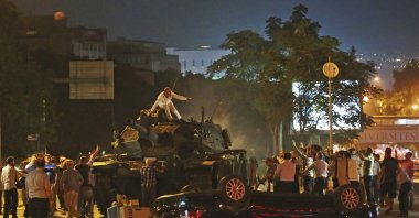People move to stop tanks controlled by putschists, Ankara, Türkiye, July 16, 2016. (AP Photo)
