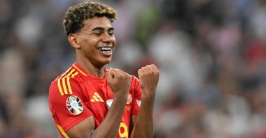 Spain&#039;s forward Lamine Yamal celebrates winning the UEFA Euro 2024 semifinal against France, in Munich, Germany, July 9, 2024. (AFP Photo)
