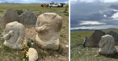 Human-shaped stone figures (known as &quot;stonefathers&quot;) discovered in Mongolia to date serve as significant sources for explaining and determining the religion, culture, art, life and beliefs of the nomads during the periods they were made, Mongolia, July 16, 2024. (AA Photo)