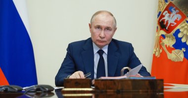 Russian President Vladimir Putin attends a ceremony of the launch of new metallurgical facilities via video-link, at Novo-Ogaryovo state residence, Moscow, Russia, July 15, 2024. (EPA Photo)