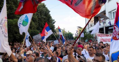 Thousands of demonstrators gather in Loznica to protest against the opening of a controversial lithium mining project that has been halted for years by protests over environmental fears, Serbia, June 28, 2024. (AFP Photo)