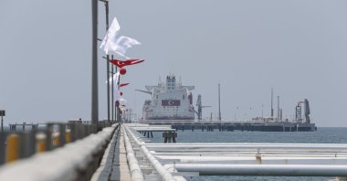 Türkiye&#039;s floating storage and regasification unit (FSRU) Ertuğrul Gazi is seen at the port in Dörtyol in Hatay province, southern Türkiye, June 25, 2021. (AA Photo)