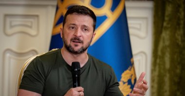 Ukrainian President Volodymyr Zelenskyy speaks to the media during a press conference, amid Russia&#039;s attack on Ukraine, Kyiv, Ukraine, July 15, 2024. (Reuters Photo)
