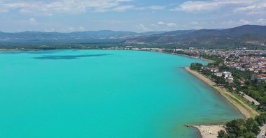 An aerial view of Lake Iznik turned turquoise, Bursa, Türkiye, July 17, 2024. (AA Photo) 