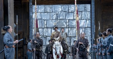 This image released by FX shows Hiroyuki Sanada as Yoshii Toranaga, center, in a scene from &quot;Shogun.&quot; (AP Photo)