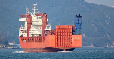 The Russian flagged ro ro ship Lady R transits the Bosporus, Istanbul, Türkiye, Feb. 14, 2023. (Reuters Photo)