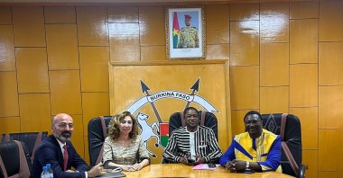 The Turkish Maarif Foundation team meets with Burkina Faso&#039;s Foreign Affairs Minister Karamoko Jean-Marie Traore (R), Education Minister Stanislas Ouaro (R 2), Vagadugu, Burkina Faso, July 17, 2024. (AA Photo)