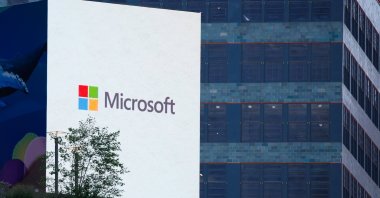 A screen display of the Microsoft logo in Times Square New York, U.S., July 19, 2024. (EPA Photo)