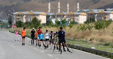 Skiers prepare for a skiing championship despite the heat, Muş, Türkiye, July 16, 2024. (AA Photo)