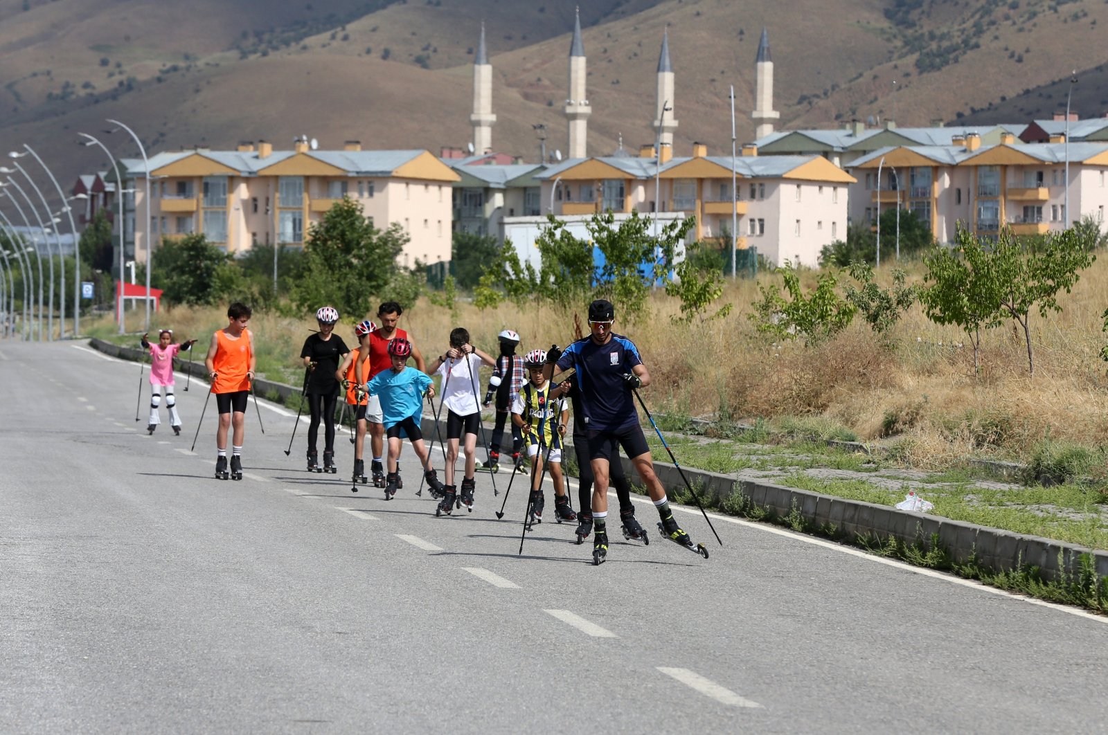 Skiers prepare for a skiing championship despite the heat, Muş, Türkiye, July 16, 2024. (AA Photo)