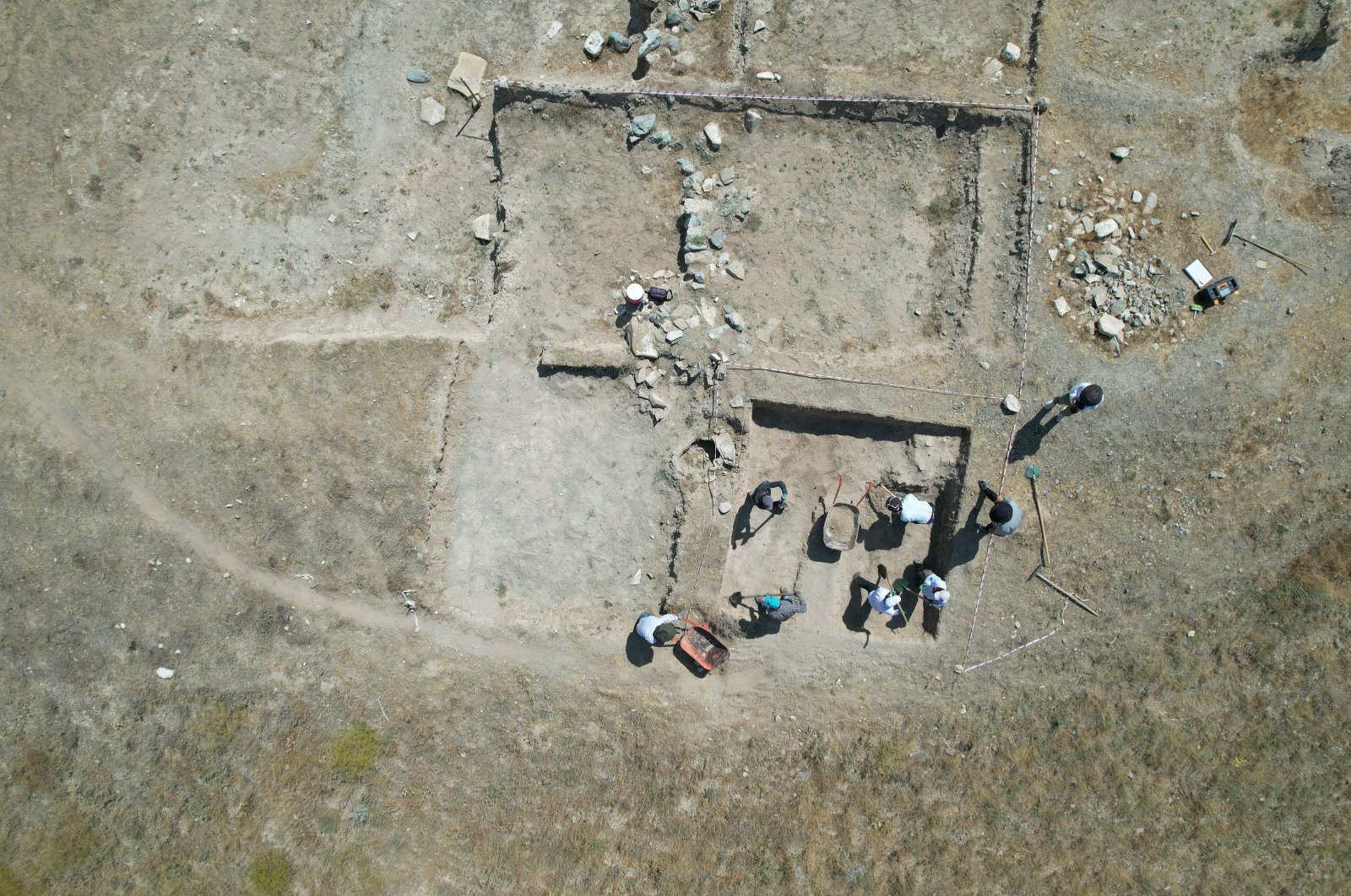 An aerial view shows ongoing excavations at Çavuştepe Castle, Van, Türkiye, July 21, 2024. (AA Photo)