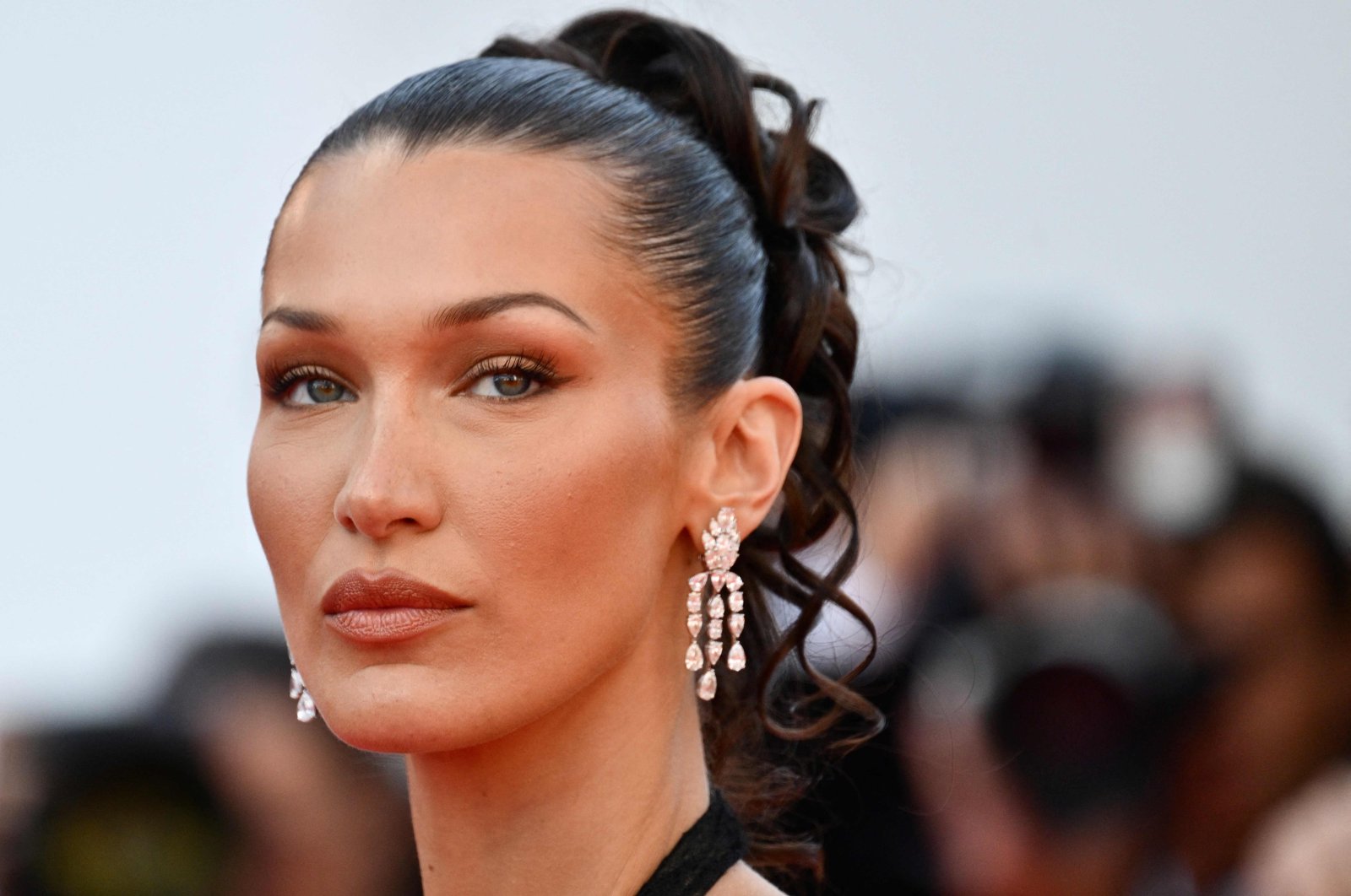 Model Bella Hadid arrives for the screening of the film &quot;L&#039;Amour Ouf&quot; (&quot;Beating Hearts&quot;) at the 77th edition of the Cannes Film Festival in Cannes, southern France, May 23, 2024. (AFP Photo)