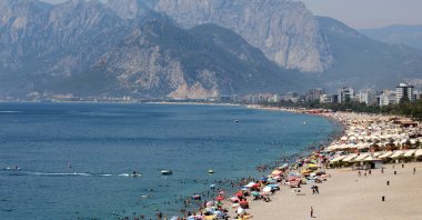 An aerial view of Konyaaltı beach, Antalya, southern Türkiye, July 21, 2024. (DHA Photo)