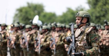 Armenian servicemen take part in the opening ceremony of the joint Armenia-U.S. military exerciseö Yerevan, Armenia, July 15, 2024. (AFP Photo)