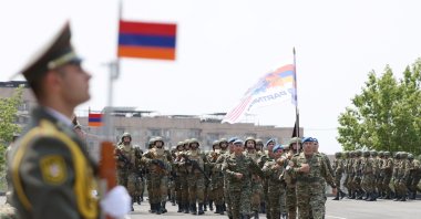 Participants take part in the opening ceremony of the joint Armenia-U.S. military exercise, dubbed Eagle Partner 2024, in Yerevan, July 15, 2024. (AFP Photo)