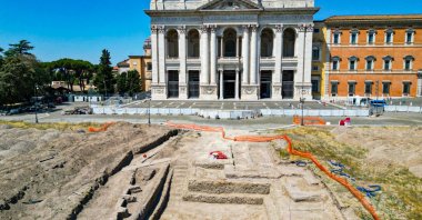 A handout photo made available by the Italian Ministry of Culture shows the wall structures dating back to between the ninth and 13th centuries A.D., Laterano, Rome, Italy, July 17, 2024. (EPA Photo)
