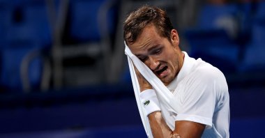 Russia's Daniil Medvedev reacts during his Tokyo 2020 Olympics quarterfinal match against Spain's Pablo Carreno at the Ariake Tennis Park, Tokyo, Japan, July 29, 2021. (Reuters Photo)