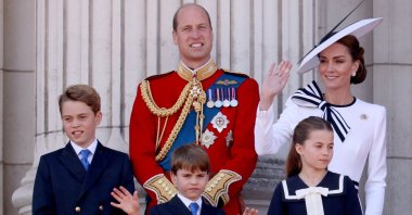 Britain&#039;s Prince William, Catherine, Princess of Wales, Prince George, Princess Charlotte and Prince Louis appear on the balcony of Buckingham Palace, London, Britain, June 15, 2024. (Reuters Photo)