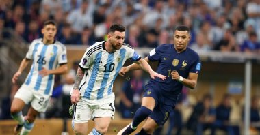 Argentina&#039;s Lionel Messi (L) and France&#039;s Kylian Mbappe vie for the ball during the FIFA World Cup Qatar 2022 Final match at Lusail Stadium, Lusail City, Qatar, Dec. 18, 2022. (Getty Images Photo)