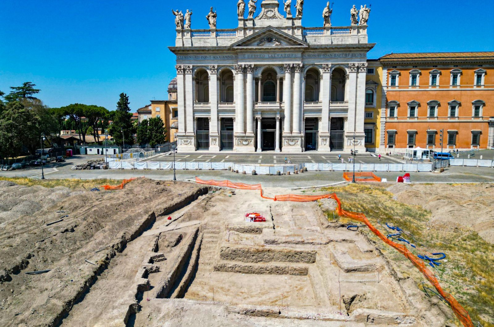 A handout photo made available by the Italian Ministry of Culture shows the wall structures dating back to between the ninth and 13th centuries A.D., Laterano, Rome, Italy, July 17, 2024. (EPA Photo)