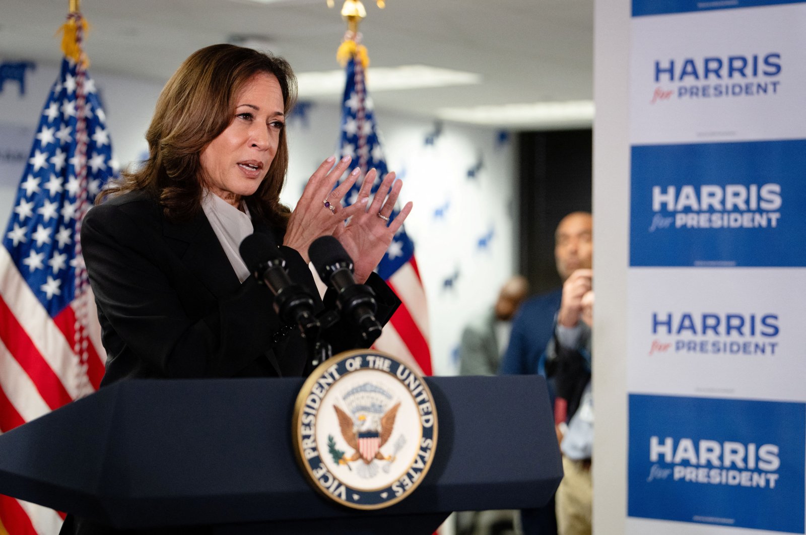 U.S. Vice President Kamala Harris speaks at her Presidential Campaign headquarters in Wilmington, Delaware, U.S.,  July 22, 2024. (Reuters Photo)