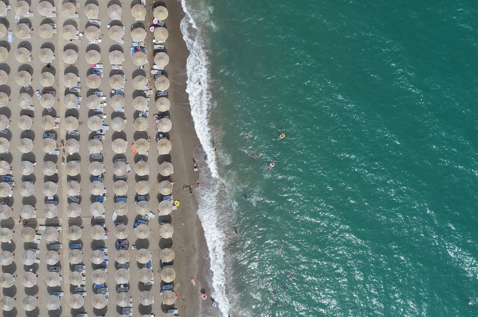 An aerial view of a beach in Antalya, southern Türkiye, July 5, 2024. (AA Photo)