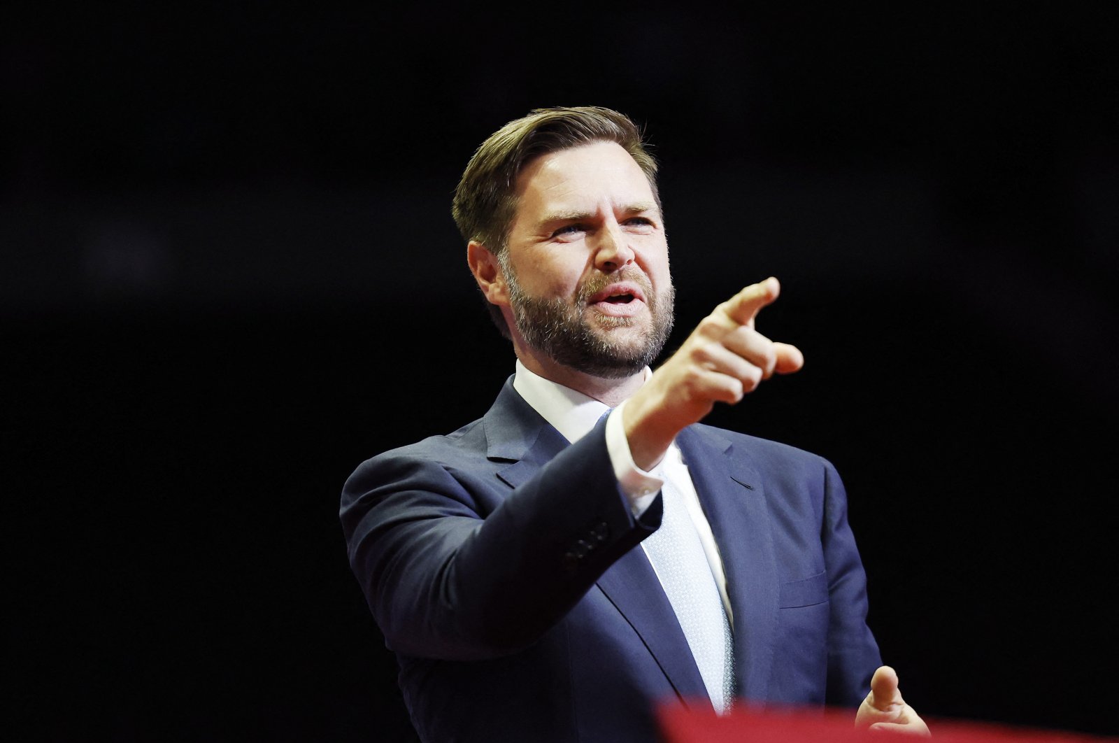 Republican vice presidential candidate, Sen. J.D. Vance speaks during a campaign rally at the Van Andel Arena, in Grand Rapids, Michigan, July 20, 2024. (AFP Photo)