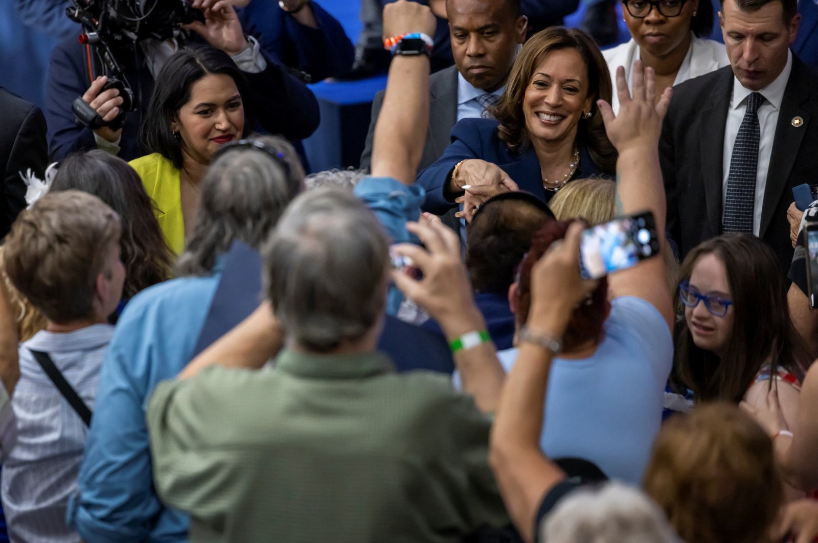 U.S. Vice President Kamala Harris greets supporters in West Allis, Wisconsin, U.S., July 23, 2024. (Reuters Photo)