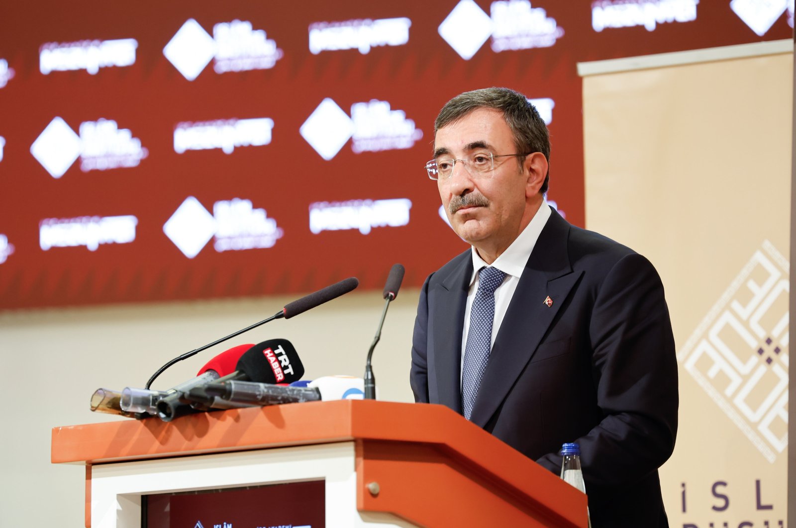 Vice President Cevdet Yılmaz, speaks at a conference organized by Gazi University in Ankara, July 24, 2024. (AA Photo)