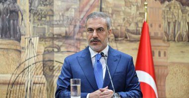 Foreign Minister Hakan Fidan speaks during a joint news conference with Saudi Arabia Foreign Minister Prince Faisal bin Farhan Al Saud (not pictured), Istanbul, Türkiye, July 14, 2024. (AA Photo)